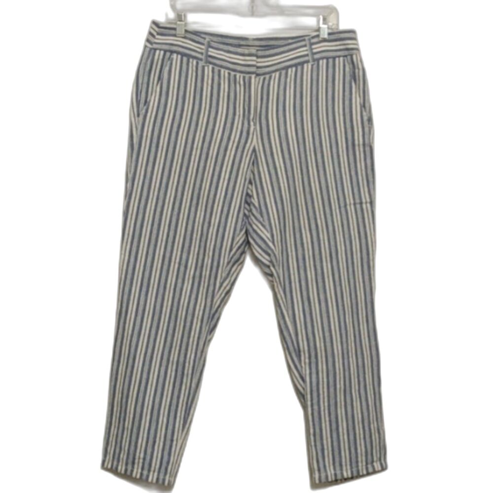 Marisa Linen Blend Pants 10 Ann Taylor Loft Crop Chino Blue White Striped